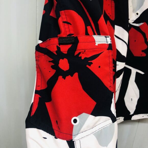 Planks Hawaiian Sz M Red White Blue Hibiscus Board Shorts Swimsuit Swim Trunk - Picture 8 of 11